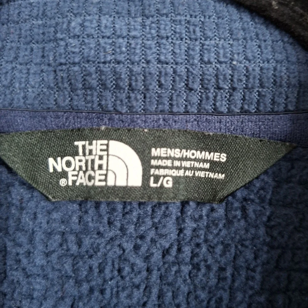 The North Face Mens L Waffle Knit Cap Rock Fleece Quarter Zip Pullover Navy Blue